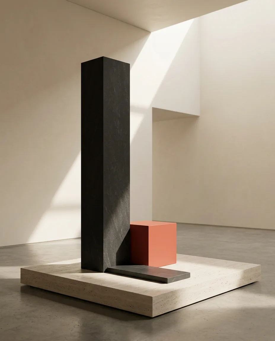 Abstract architectural forms representing durable institutional systems